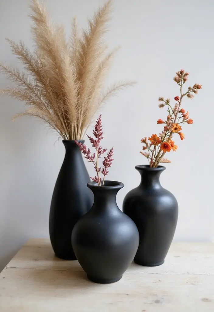 25 Black Ceramic Vase Home Decor Ideas That Look Effortlessly Chic 37 25 Black Ceramic Vase Home Decor Ideas That Look Effortlessly Chic - 21. Seasonal Swaps