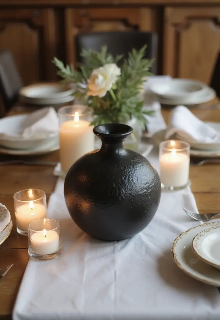 25 Black Ceramic Vase Home Decor Ideas That Look Effortlessly Chic 12 25 Black Ceramic Vase Home Decor Ideas That Look Effortlessly Chic - 4. Dining Table Centrepiece