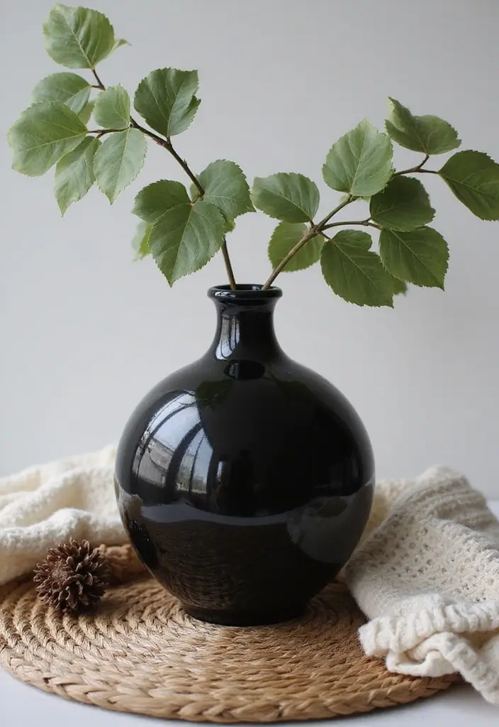 25 Black Ceramic Vase Home Decor Ideas That Look Effortlessly Chic 13 25 Black Ceramic Vase Home Decor Ideas That Look Effortlessly Chic - 5. Layered Textures