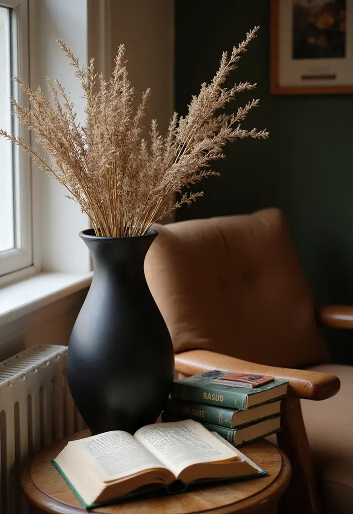 25 Black Ceramic Vase Home Decor Ideas That Look Effortlessly Chic 15 25 Black Ceramic Vase Home Decor Ideas That Look Effortlessly Chic - 7. Book Nook Accent
