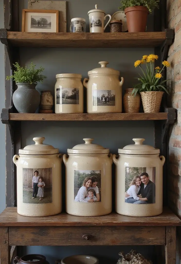 25 Ceramic Crock Decor Ideas With Rustic Farmhouse Flair 22 25 Ceramic Crock Decor Ideas With Rustic Farmhouse Flair - 10. Family Photo Display