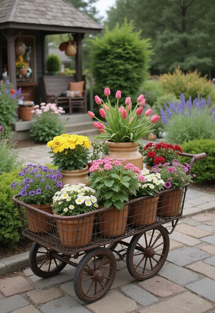 25 Ceramic Crock Decor Ideas With Rustic Farmhouse Flair 37 25 Ceramic Crock Decor Ideas With Rustic Farmhouse Flair - 19. Vintage Shopping Cart Planters