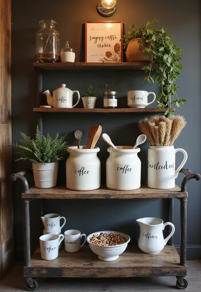 25 Ceramic Crock Decor Ideas With Rustic Farmhouse Flair 45 25 Ceramic Crock Decor Ideas With Rustic Farmhouse Flair - 21. Coffee Station Decor