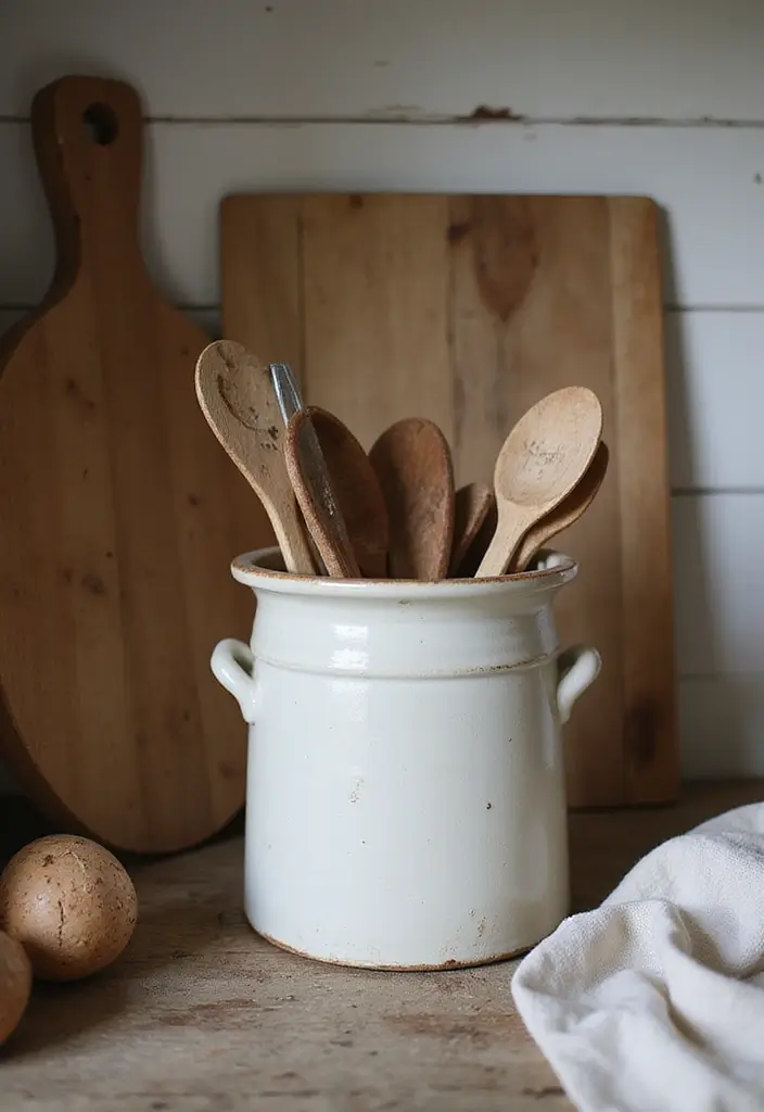 25 Ceramic Crock Decor Ideas With Rustic Farmhouse Flair 7 25 Ceramic Crock Decor Ideas With Rustic Farmhouse Flair - 3. Kitchen Utensil Holder