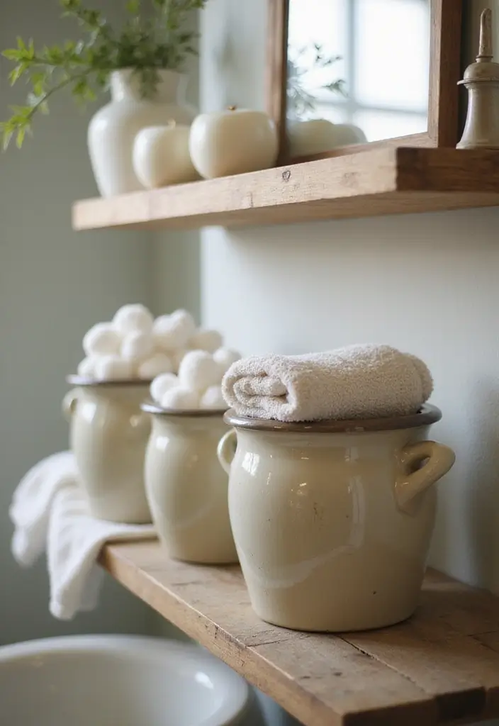 25 Ceramic Crock Decor Ideas With Rustic Farmhouse Flair 17 25 Ceramic Crock Decor Ideas With Rustic Farmhouse Flair - 5. Vintage Crock Bathroom Storage