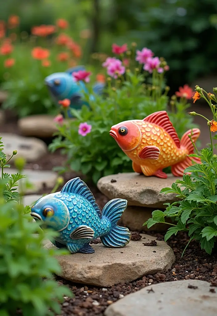25 Ceramic Fish Home Decor Inspirations For Ocean Lovers 25 25 Ceramic Fish Home Decor Inspirations For Ocean Lovers - 9. Garden Decor with Fish Statues