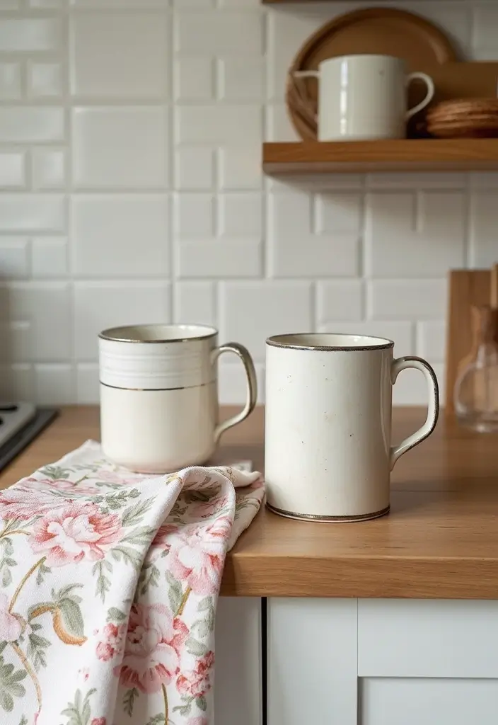 25 Creative Ceramic Mug Decor Ideas For Kitchen Displays 49 25 Creative Ceramic Mug Decor Ideas For Kitchen Displays - 19. Mug and Tea Towel Display
