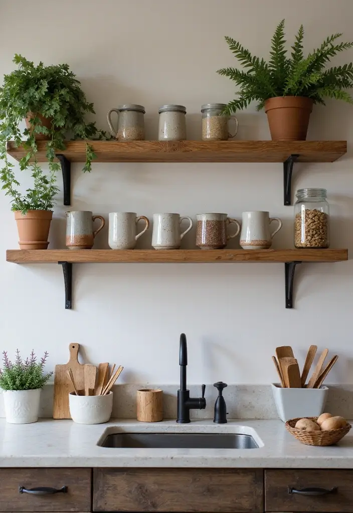 25 Creative Ceramic Mug Decor Ideas For Kitchen Displays 11 25 Creative Ceramic Mug Decor Ideas For Kitchen Displays - 3. Rustic Shelf Styling