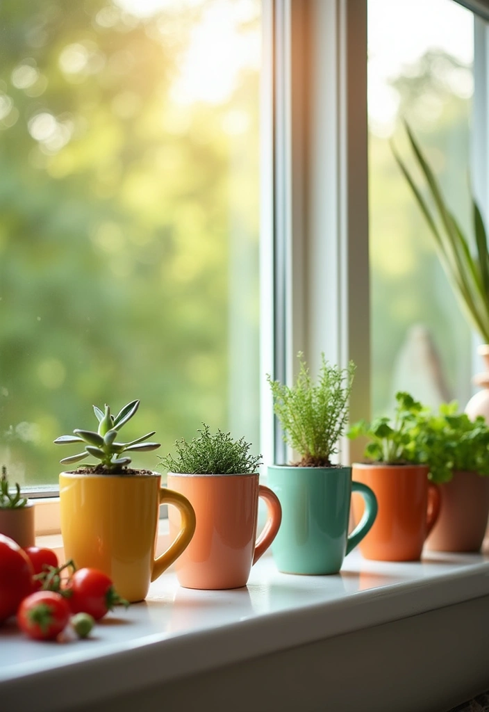 25 Creative Ceramic Mug Decor Ideas For Kitchen Displays 16 25 Creative Ceramic Mug Decor Ideas For Kitchen Displays - 6. Mug Planters