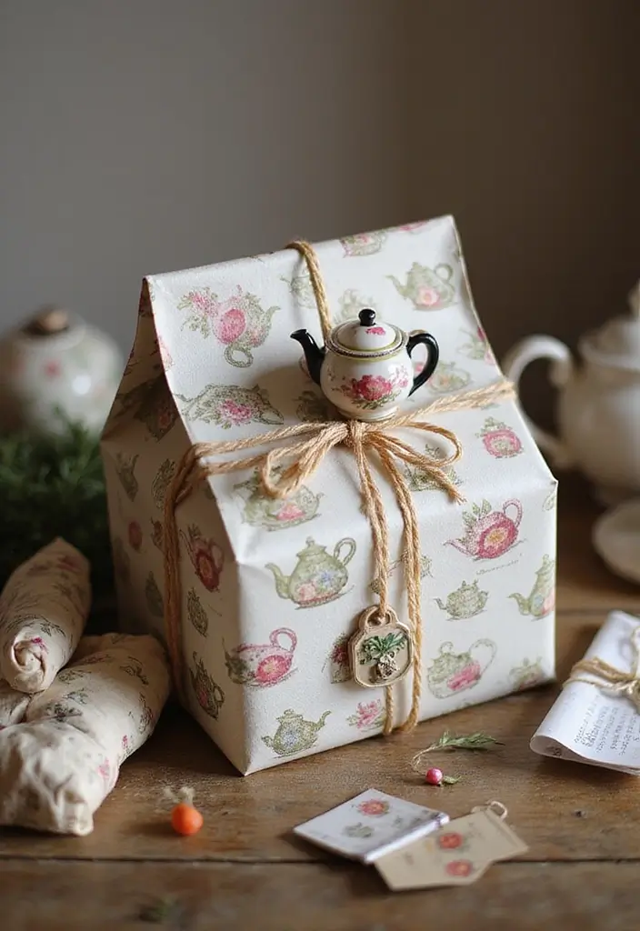 25 Home Decor Ideas With Ceramic Teapots For Vintage Vibes 46 25 Home Decor Ideas With Ceramic Teapots For Vintage Vibes - 16. Teapot-Themed Gift Wrapping