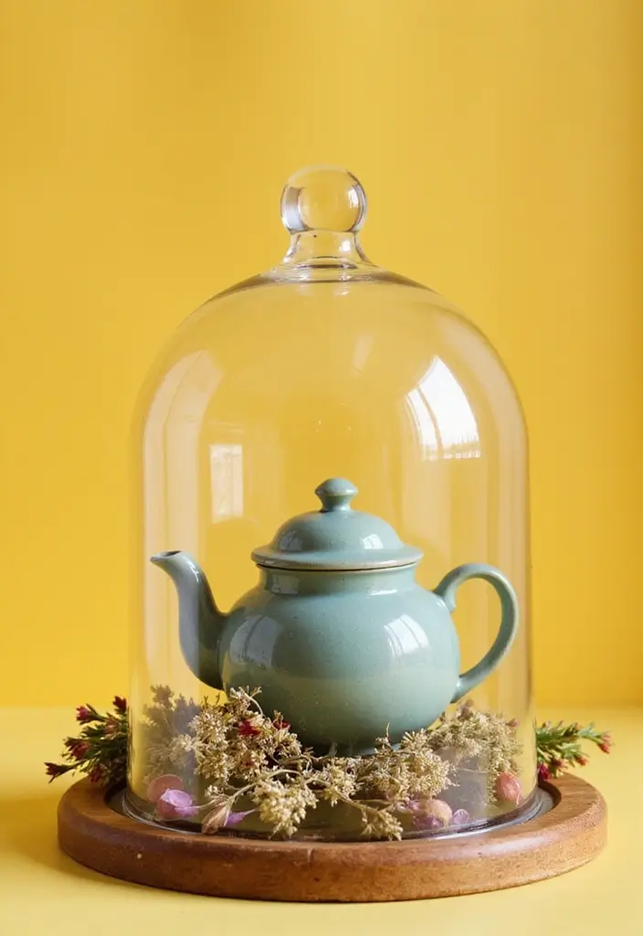 25 Home Decor Ideas With Ceramic Teapots For Vintage Vibes 31 25 Home Decor Ideas With Ceramic Teapots For Vintage Vibes - 9. Vintage Teapot Cloche Displays