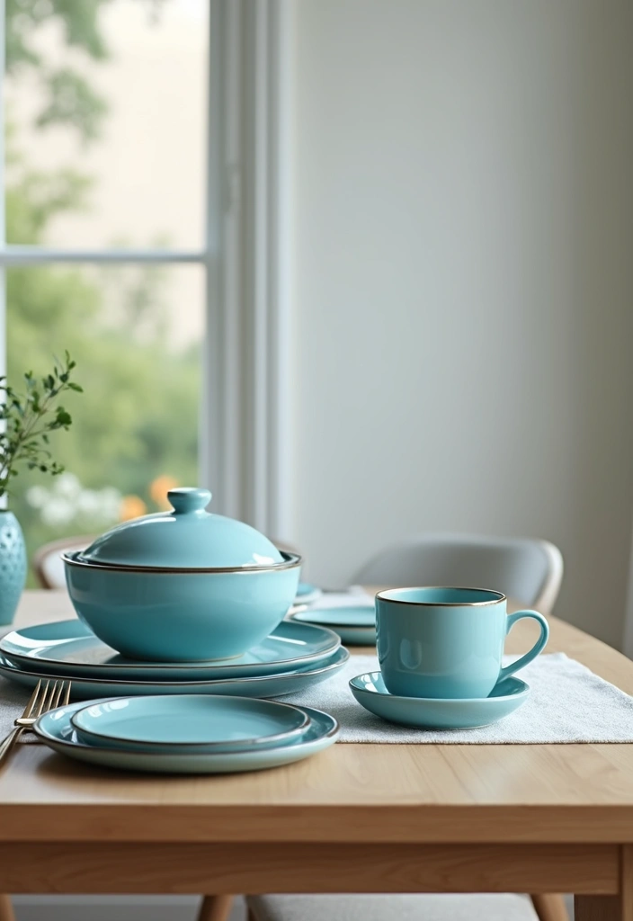 25 Modern Blue Ceramic Decor Ideas For Bright Interiors - 2. Chic Ceramic Dinnerware Set
