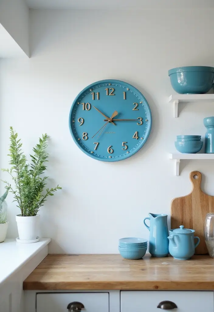 25 Modern Blue Ceramic Decor Ideas For Bright Interiors - 25. Blue Ceramic Kitchen Clock