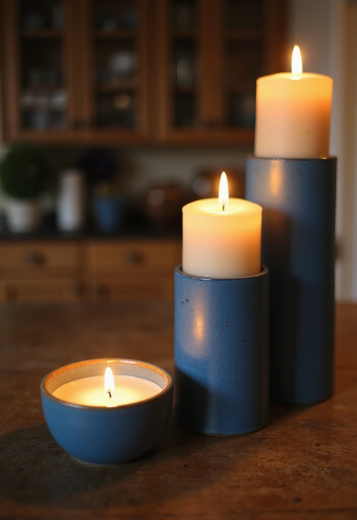 25 Modern Blue Ceramic Decor Ideas For Bright Interiors - 7. Blue Ceramic Candles