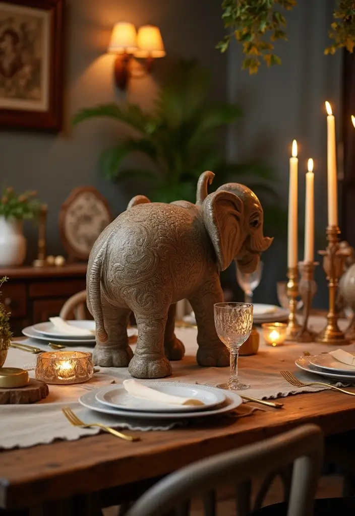 25 Vintage Ceramic Elephant Decor Ideas With Exotic Beauty - 1. Statement Centerpiece