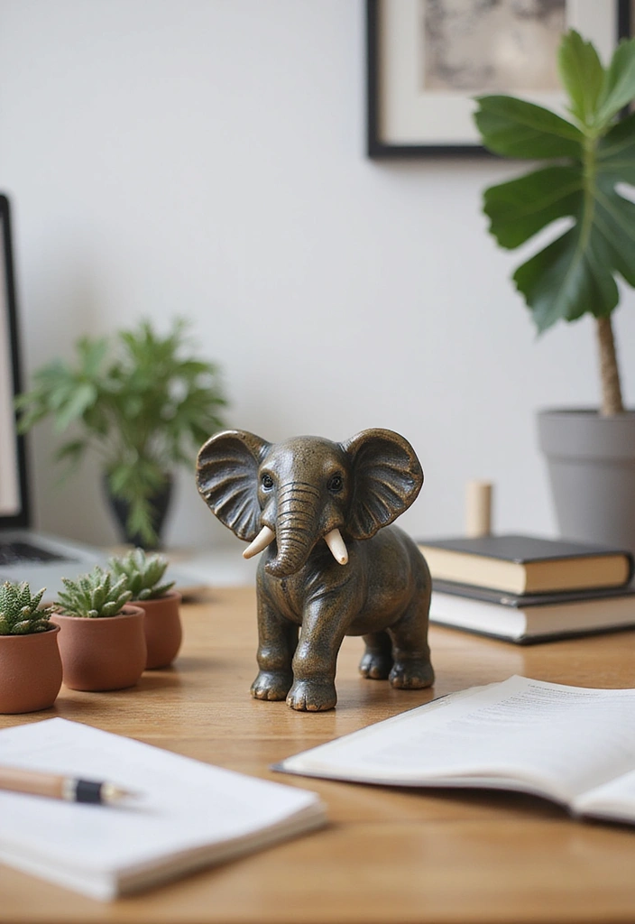 25 Vintage Ceramic Elephant Decor Ideas With Exotic Beauty - 10. Office Inspiration
