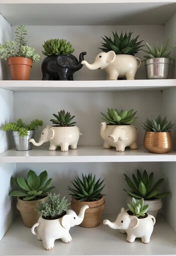 25 Vintage Ceramic Elephant Decor Ideas With Exotic Beauty - 12. Vintage Elephant Planters