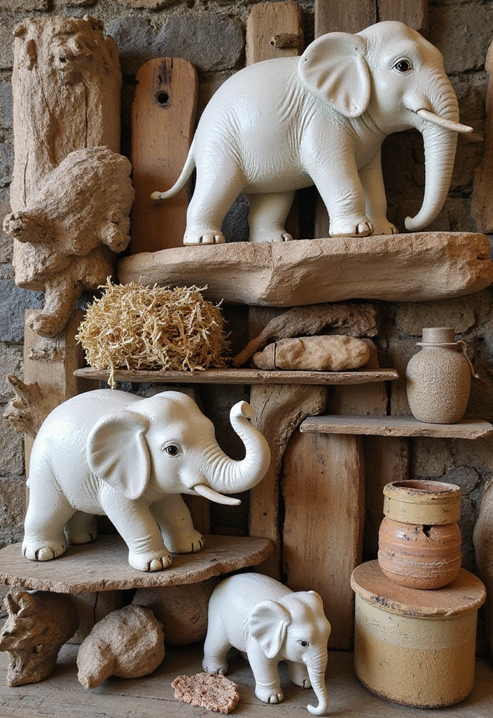 25 Vintage Ceramic Elephant Decor Ideas With Exotic Beauty - 17. Layered Textures