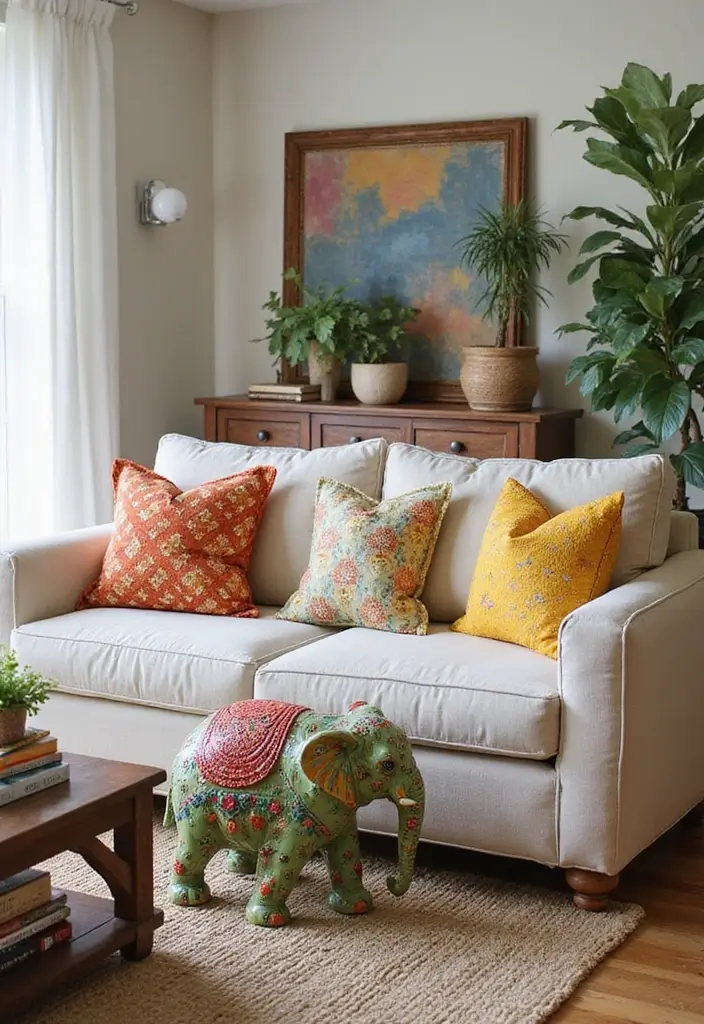 25 Vintage Ceramic Elephant Decor Ideas With Exotic Beauty - 18. Pop of Color