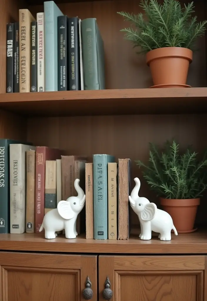25 Vintage Ceramic Elephant Decor Ideas With Exotic Beauty - 3. Bookends with Personality