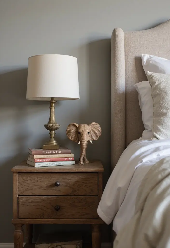 25 Vintage Ceramic Elephant Decor Ideas With Exotic Beauty - 4. Nightstand Accents