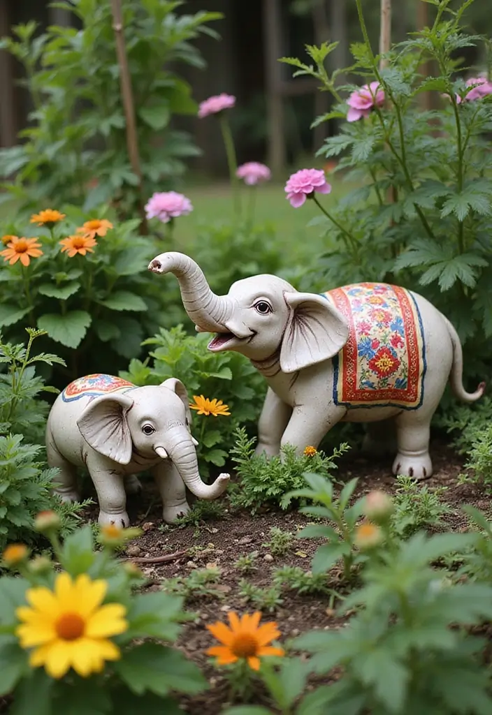 25 Vintage Ceramic Elephant Decor Ideas With Exotic Beauty - 5. Outdoor Decor