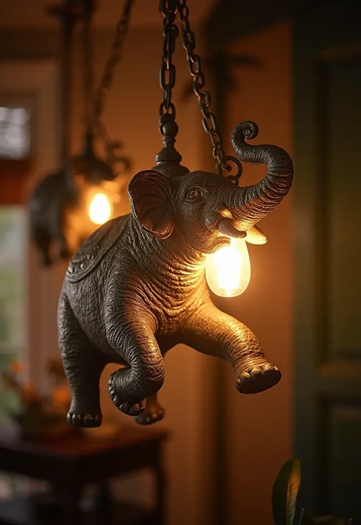 25 Vintage Ceramic Elephant Decor Ideas With Exotic Beauty - 7. Unique Light Fixtures