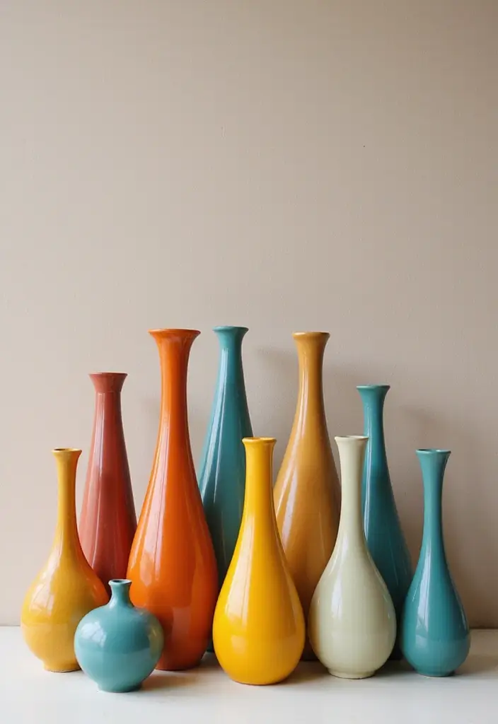 25 Vintage Ceramic Vase Decor Ideas With Antique Appeal - 17. Color Blocking