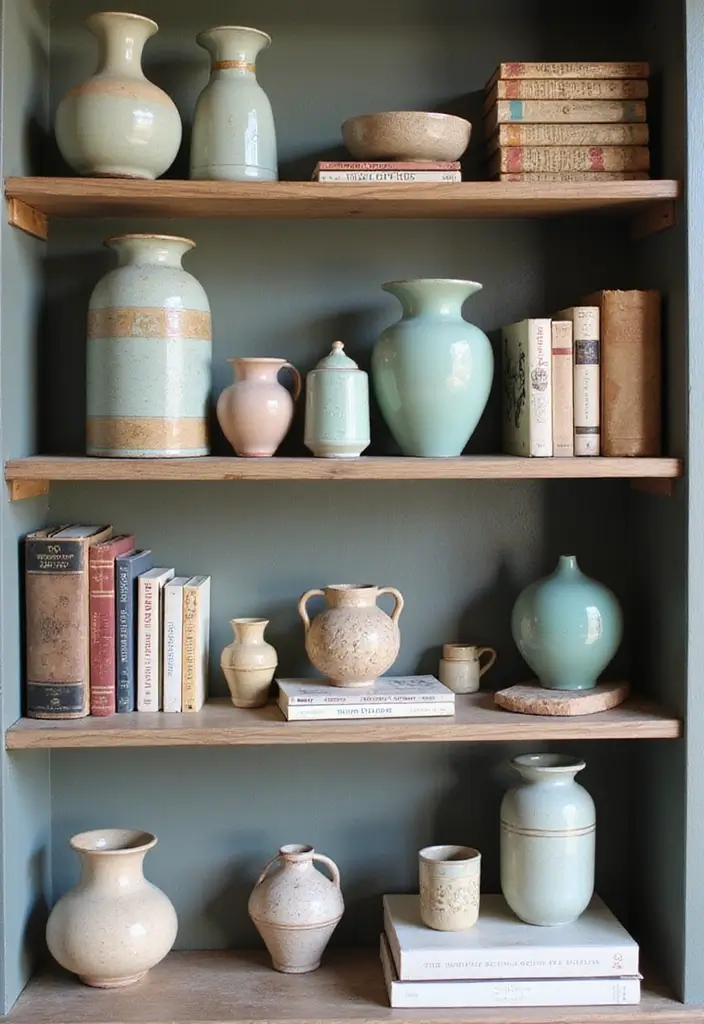 25 Vintage Ceramic Vase Decor Ideas With Antique Appeal - 2. Shelf Styling