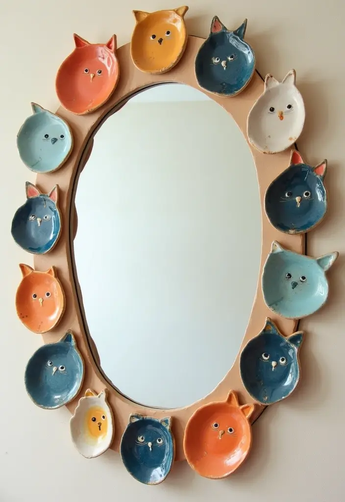 26 Ceramic Cat Plate Decor Ideas For Feline Fans 51 26 Ceramic Cat Plate Decor Ideas For Feline Fans - 11. Artistic Cat Plate Wall Mirror