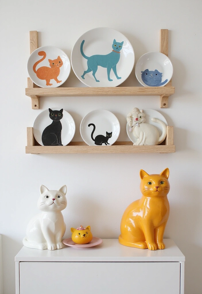 26 Ceramic Cat Plate Decor Ideas For Feline Fans 63 26 Ceramic Cat Plate Decor Ideas For Feline Fans - 15. Cat Plate Wall Shelf