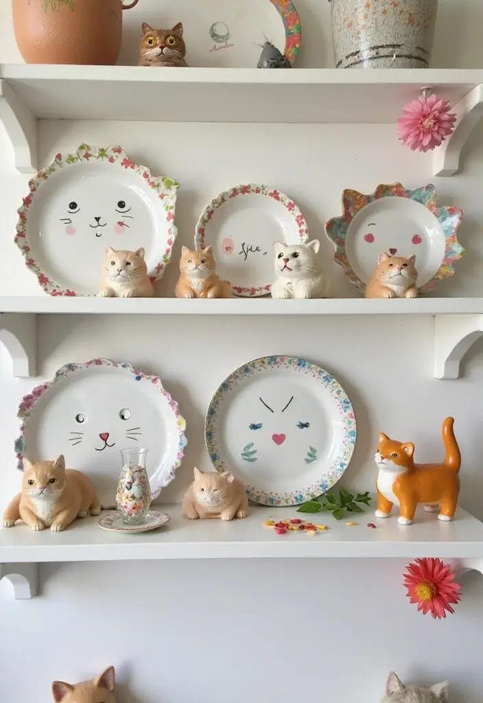 26 Ceramic Cat Plate Decor Ideas For Feline Fans 8 26 Ceramic Cat Plate Decor Ideas For Feline Fans - 2. Charming Plate Shelf Display