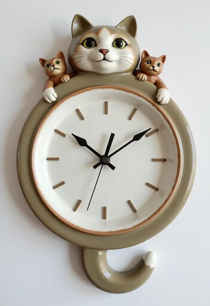 26 Ceramic Cat Plate Decor Ideas For Feline Fans 41 26 Ceramic Cat Plate Decor Ideas For Feline Fans - 7. Cat Plate Inspired Clock Face