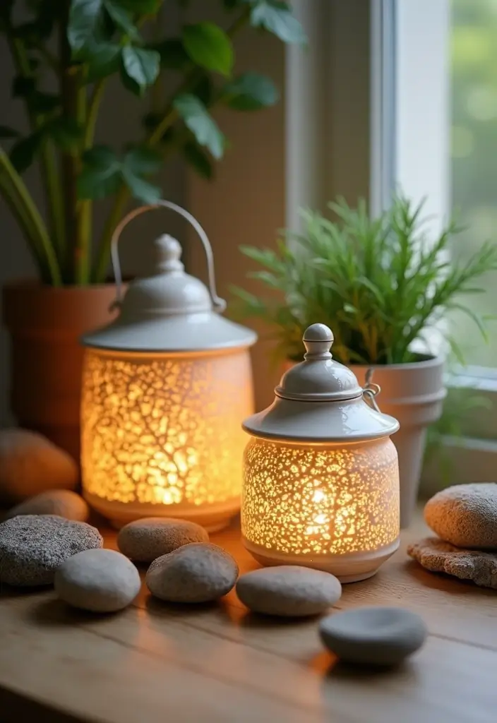 26 Ceramic Lantern Decor Ideas That Glow Beautifully 20 26 Ceramic Lantern Decor Ideas That Glow Beautifully - 12. Lanterns with Natural Elements
