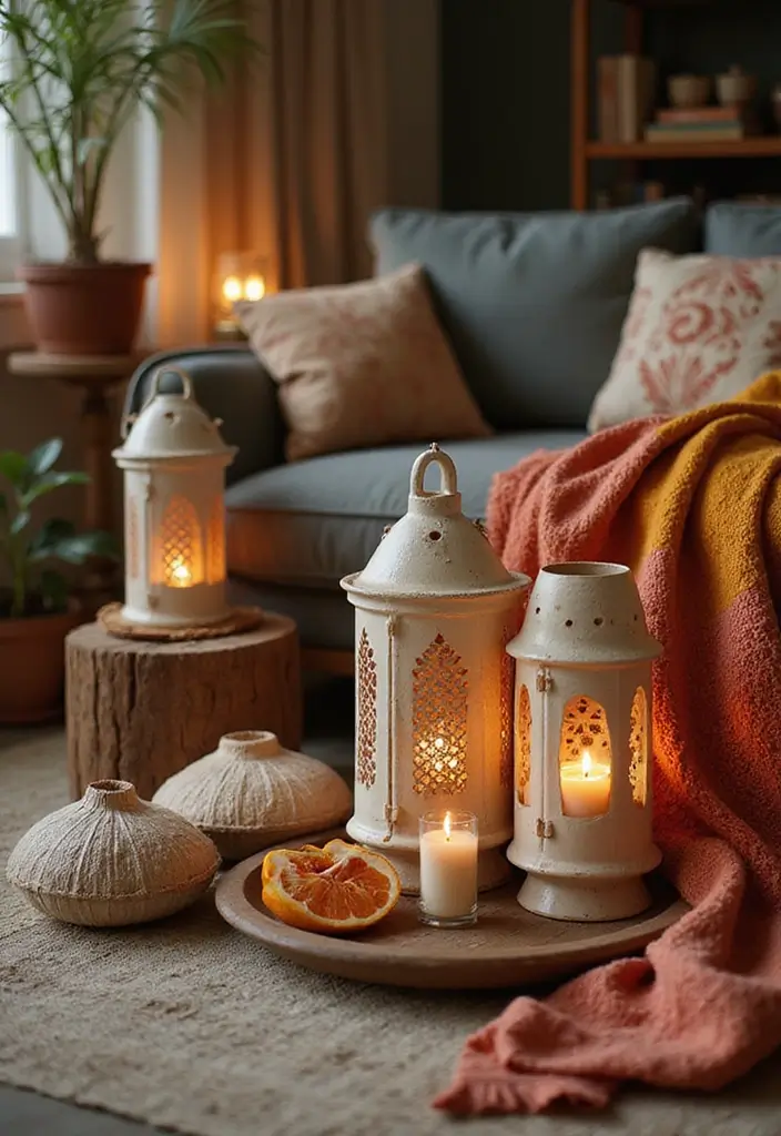 26 Ceramic Lantern Decor Ideas That Glow Beautifully 38 26 Ceramic Lantern Decor Ideas That Glow Beautifully - 22. Combining Lanterns with Textiles