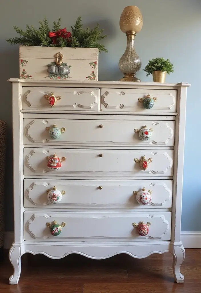 26 Christmas Decor Ideas Using Ceramic Ornaments 44 26 Christmas Decor Ideas Using Ceramic Ornaments - 14. Ceramic Ornaments as Drawer Pulls