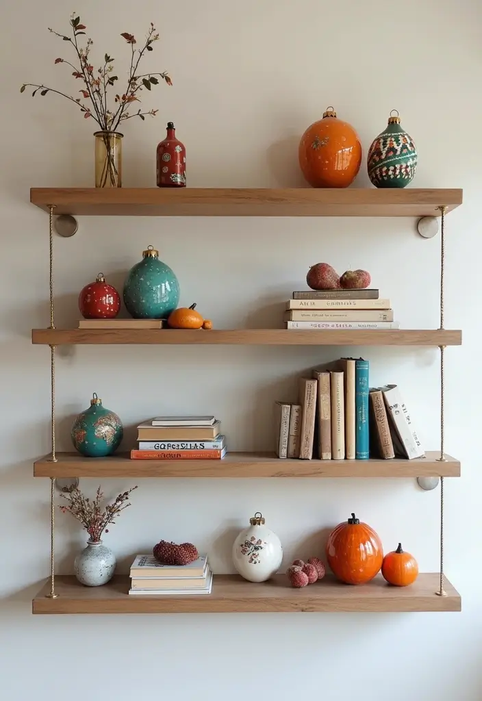 26 Christmas Decor Ideas Using Ceramic Ornaments 54 26 Christmas Decor Ideas Using Ceramic Ornaments - 22. Ornaments on Floating Shelves