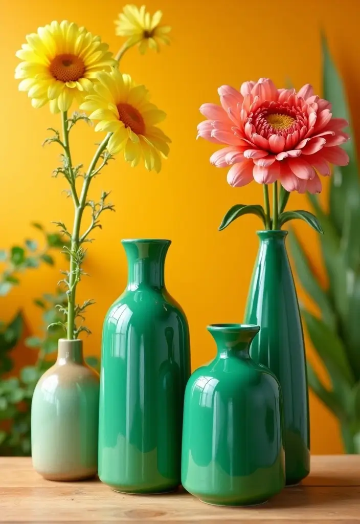 26 Green Ceramic Vase Decor Ideas For Natural Elegance 22 26 Green Ceramic Vase Decor Ideas For Natural Elegance - 12. Bright and Bold Combinations