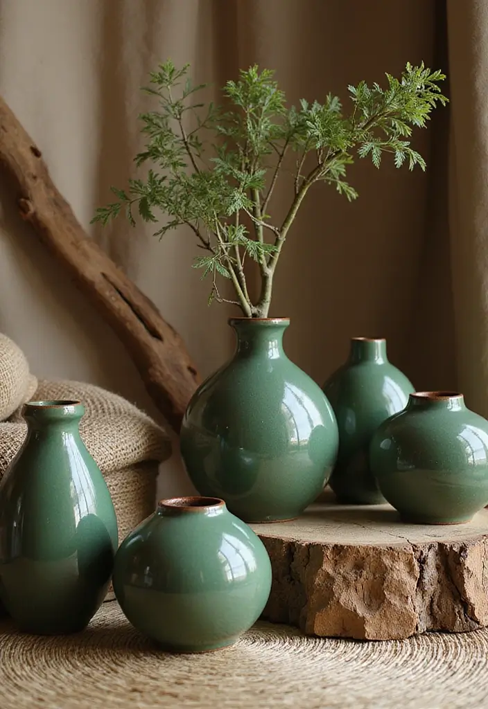 26 Green Ceramic Vase Decor Ideas For Natural Elegance 24 26 Green Ceramic Vase Decor Ideas For Natural Elegance - 14. Textured Layers