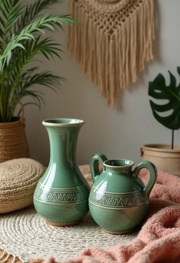 26 Green Ceramic Vase Decor Ideas For Natural Elegance 38 26 Green Ceramic Vase Decor Ideas For Natural Elegance - 20. Bohemian Vibes
