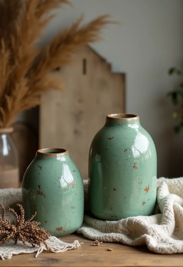 26 Green Ceramic Vase Decor Ideas For Natural Elegance 3 26 Green Ceramic Vase Decor Ideas For Natural Elegance - 3. Rustic Charm