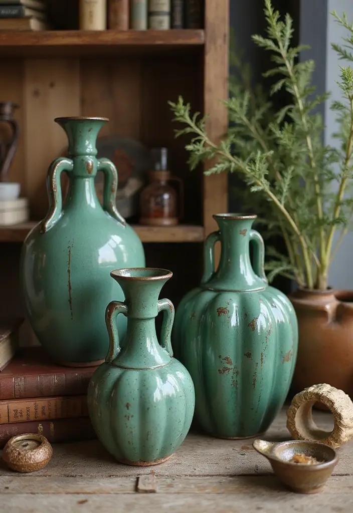 26 Green Ceramic Vase Decor Ideas For Natural Elegance 12 26 Green Ceramic Vase Decor Ideas For Natural Elegance - 6. Vintage Accents