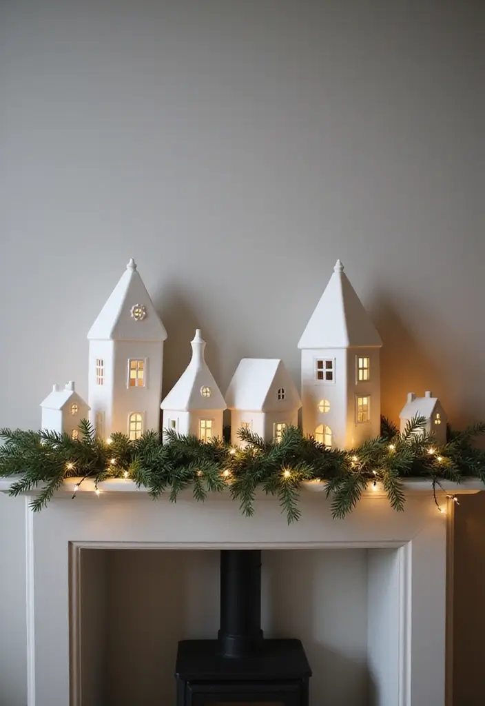 26 Home Decor Ideas With Ceramic Houses To Add Cozy Charm 1 26 Home Decor Ideas With Ceramic Houses To Add Cozy Charm - 1. Winter Wonderland with White Ceramic Houses