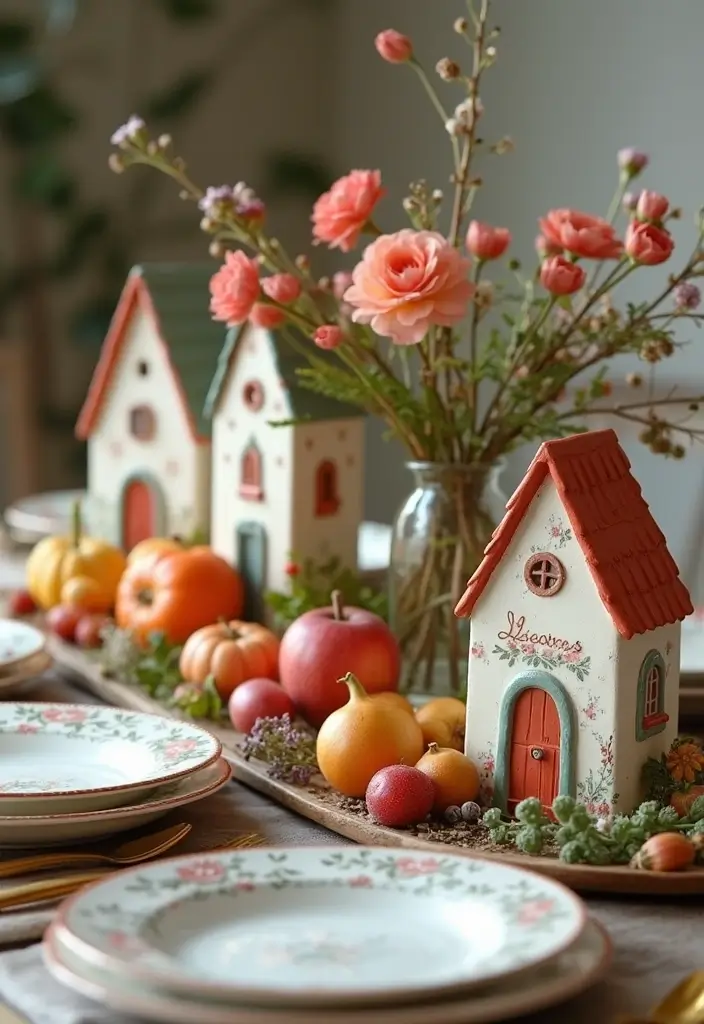 26 Home Decor Ideas With Ceramic Houses To Add Cozy Charm 26 26 Home Decor Ideas With Ceramic Houses To Add Cozy Charm - 12. Seasonal Table Arrangements