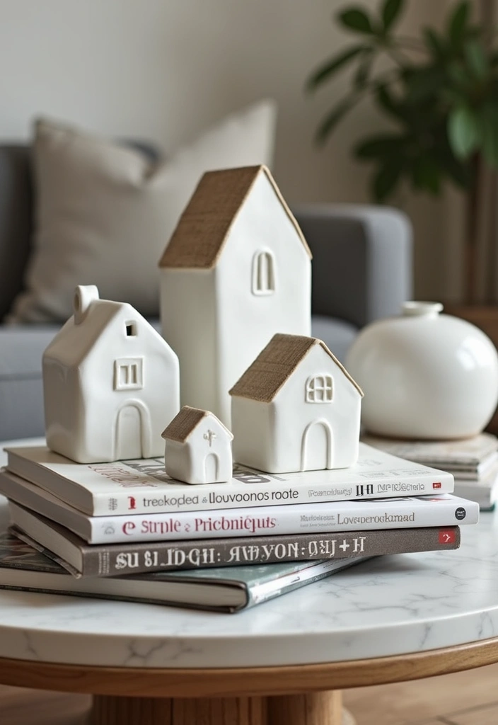 26 Home Decor Ideas With Ceramic Houses To Add Cozy Charm 43 26 Home Decor Ideas With Ceramic Houses To Add Cozy Charm - 23. Layering with Books and Magazines