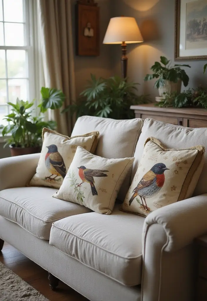 26 Vintage Ceramic Bird Decor Ideas For Collectors 51 26 Vintage Ceramic Bird Decor Ideas For Collectors - 15. Bird-Themed Throw Pillows