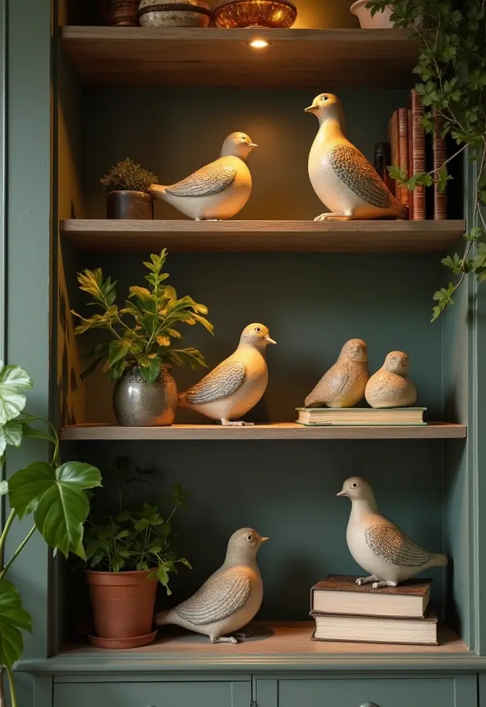 26 Vintage Ceramic Bird Decor Ideas For Collectors 2 26 Vintage Ceramic Bird Decor Ideas For Collectors - 2. Shelf Displays with Ceramic Bird Figurines