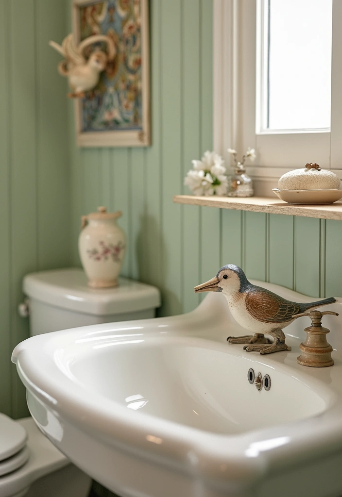 26 Vintage Ceramic Bird Decor Ideas For Collectors 10 26 Vintage Ceramic Bird Decor Ideas For Collectors - 4. Bird-Themed Bathroom Accents