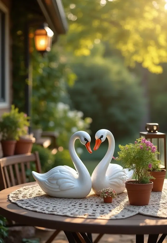 26 Vintage Ceramic Swan Decor Ideas For Elegant Interiors 28 26 Vintage Ceramic Swan Decor Ideas For Elegant Interiors - 12. Outdoor Elegance
