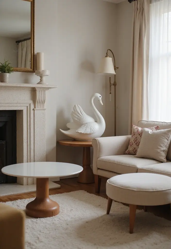 26 Vintage Ceramic Swan Decor Ideas For Elegant Interiors 10 26 Vintage Ceramic Swan Decor Ideas For Elegant Interiors - 4. Living Room Focal Point